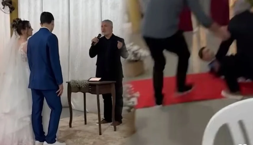عريس يسقط مغشياً عليه من جمال عروسته