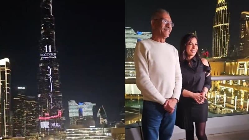 منى زكي تتابع عرض برومو فيلم "الست" على برج خليفة في دبي