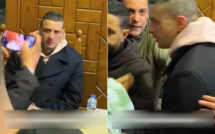 انفعال أحمد الفيشاوي على الصحفيين في عزاء والدته