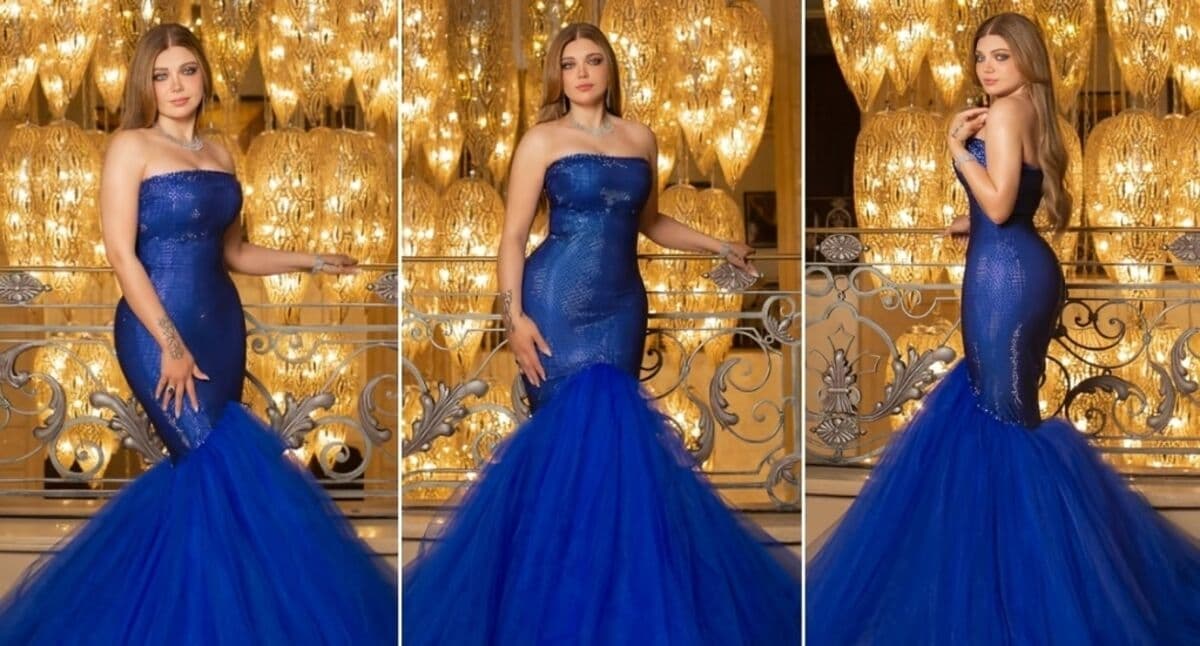 ياسمين الخطيب تتألق بالأزرق بفستان "عروس البحر" في حفل ملكة جمال مصر